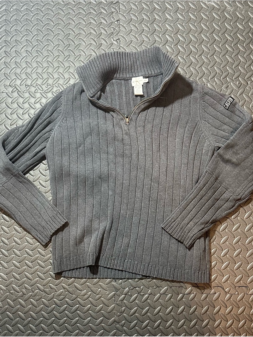 Calvin Klein Jeans Women's Grey Ribbed Half-Zip Turtleneck Sweater